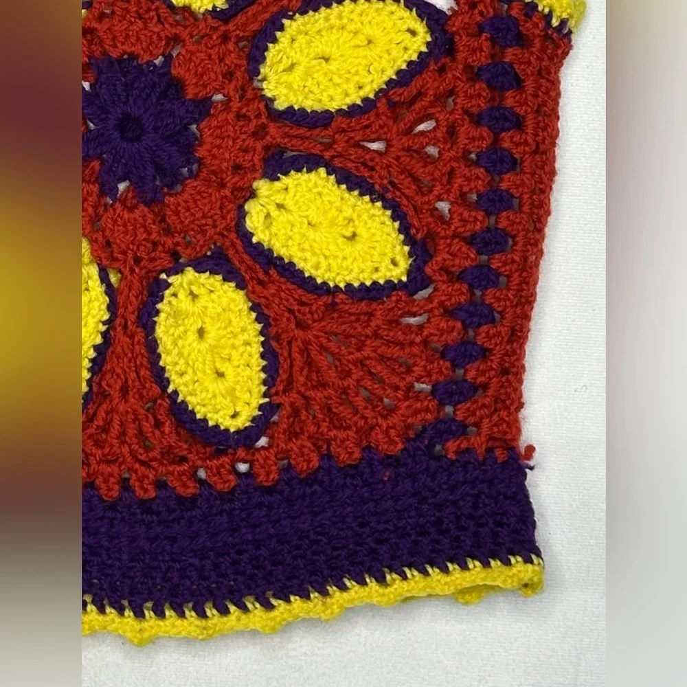 Handmade Crocheted‎ Vest Tank Top Purple Yellow Rust Vintage